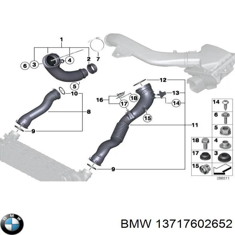 Mangueira (cano derivado) direita de intercooler para BMW 4 (F36)