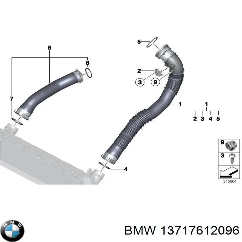 Шланг (патрубок) интеркуллера левый BMW 13717612096