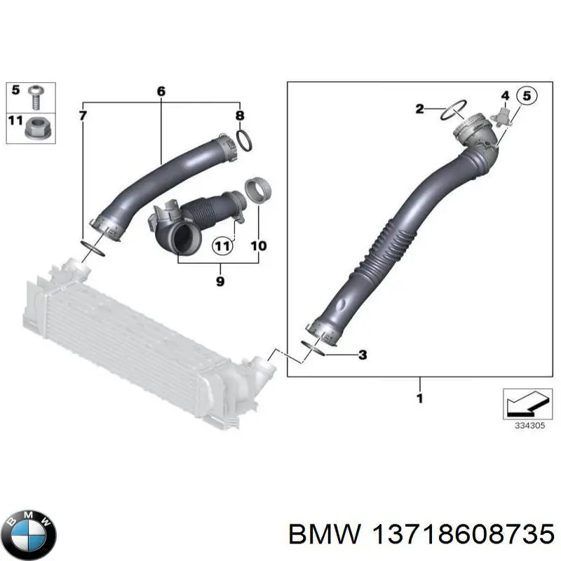 Шланг (патрубок) интеркуллера левый BMW 13718608735