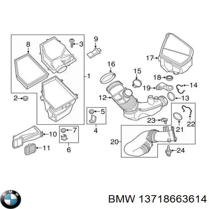 13718612085 BMW cano derivado de ar, saída de filtro de ar