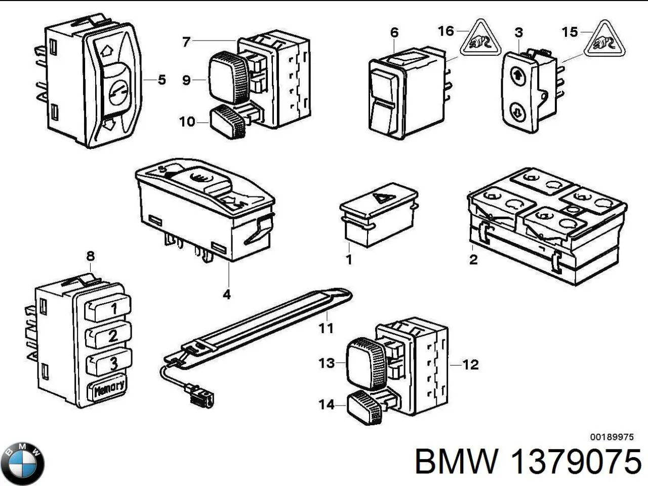 1379075 BMW Кнопки переднего левого стекло подъёмника