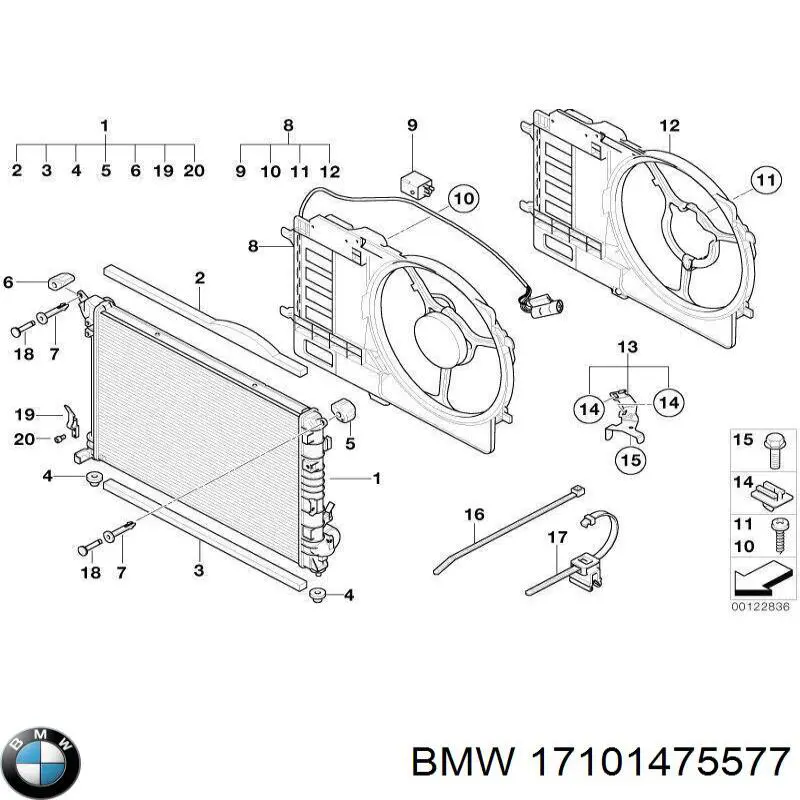 17101475577 BMW Диффузор радиатора охлаждения в сборе с мотором