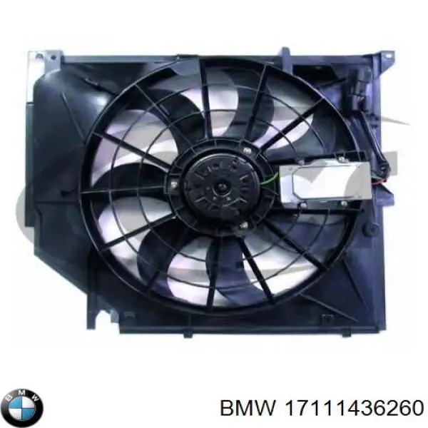 17111436260 BMW диффузор радиатора охлаждения, в сборе с мотором и крыльчаткой