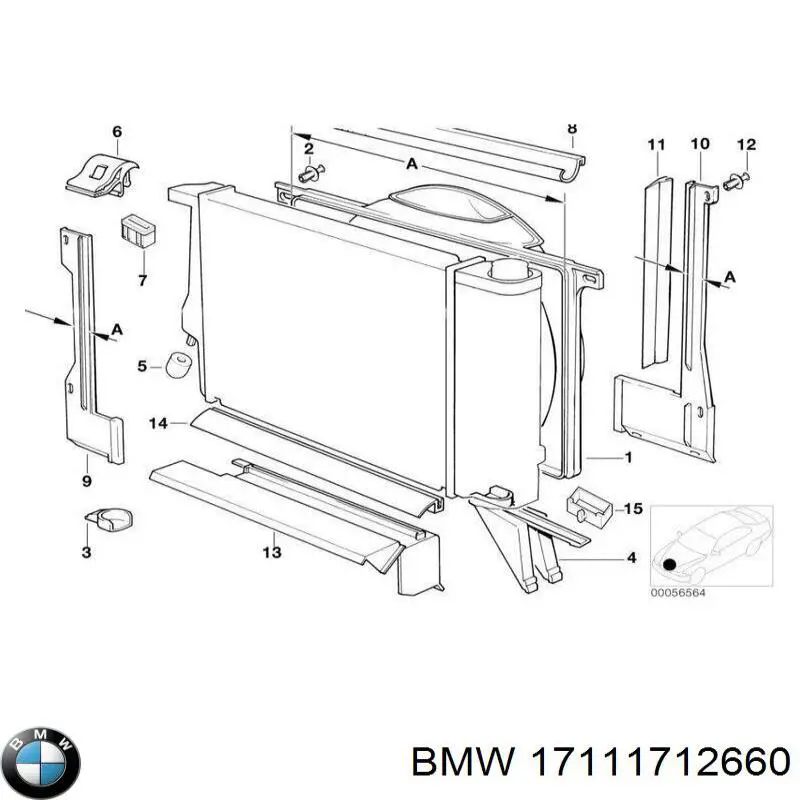 Кронштейн/подушка крепления радиатора, верхний правый BMW 17111712660