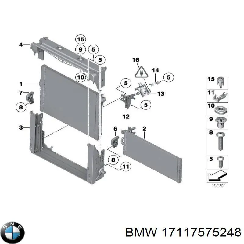 Кронштейн (подушка крепления) радиатора нижний BMW 17117575248 цена, от 8.96 USD
