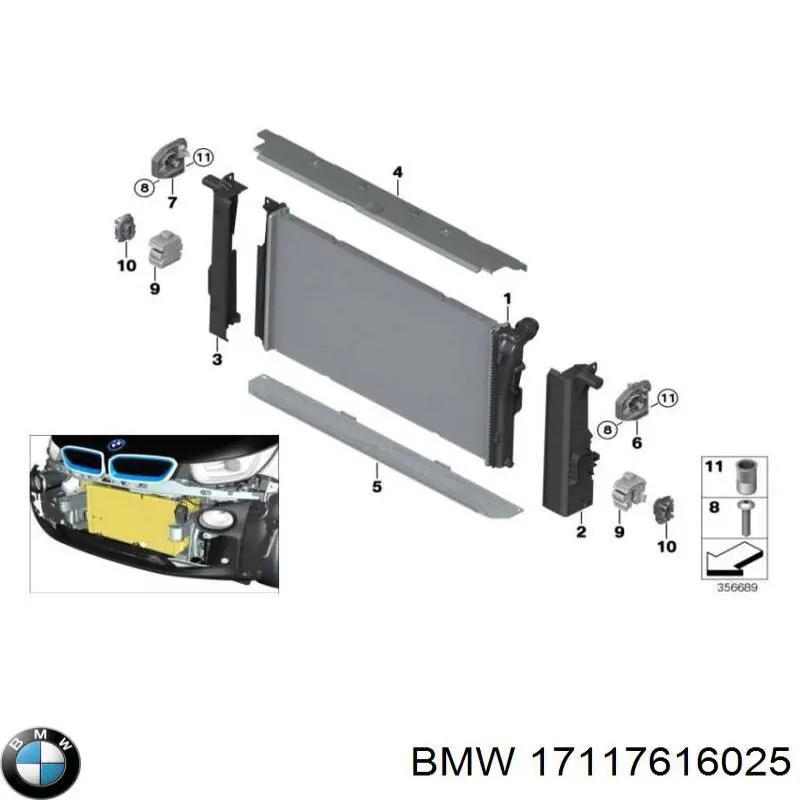Кронштейн радиатора левый BMW 17117616025