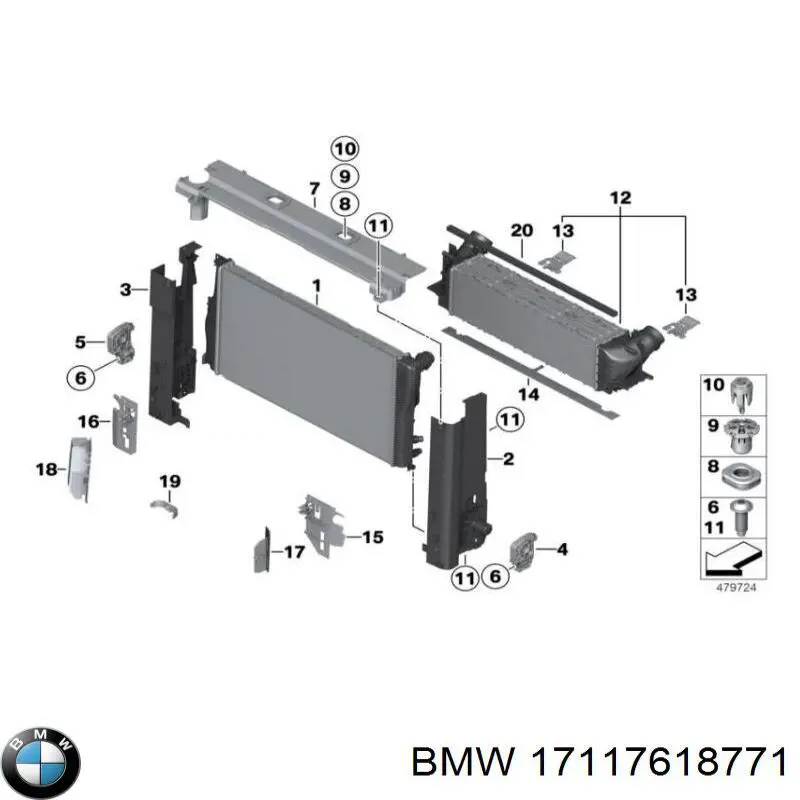 Soporte de radiador izquierdo 17117618771 BMW