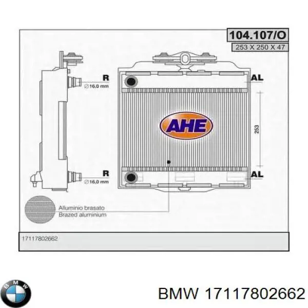 Enfriador de motor derecho 17117802662 BMW