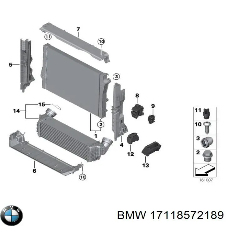 Soporte de radiador derecha (panel de montaje para foco) 17118572189 BMW