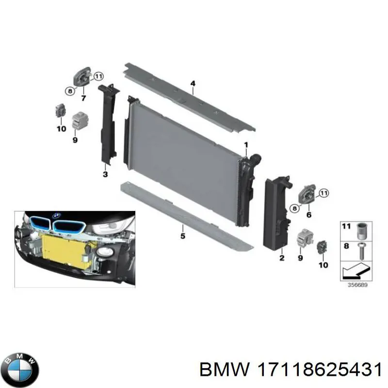 Радиатор охлаждения двигателя BMW 17118625431 цена, от 443.43 USD