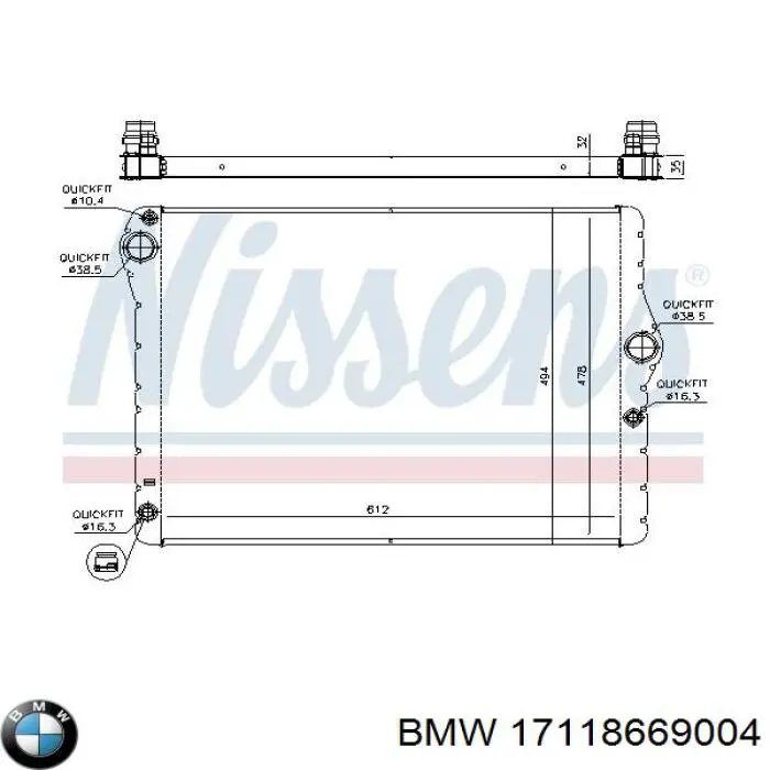 17118669004 BMW radiador de esfriamento de motor