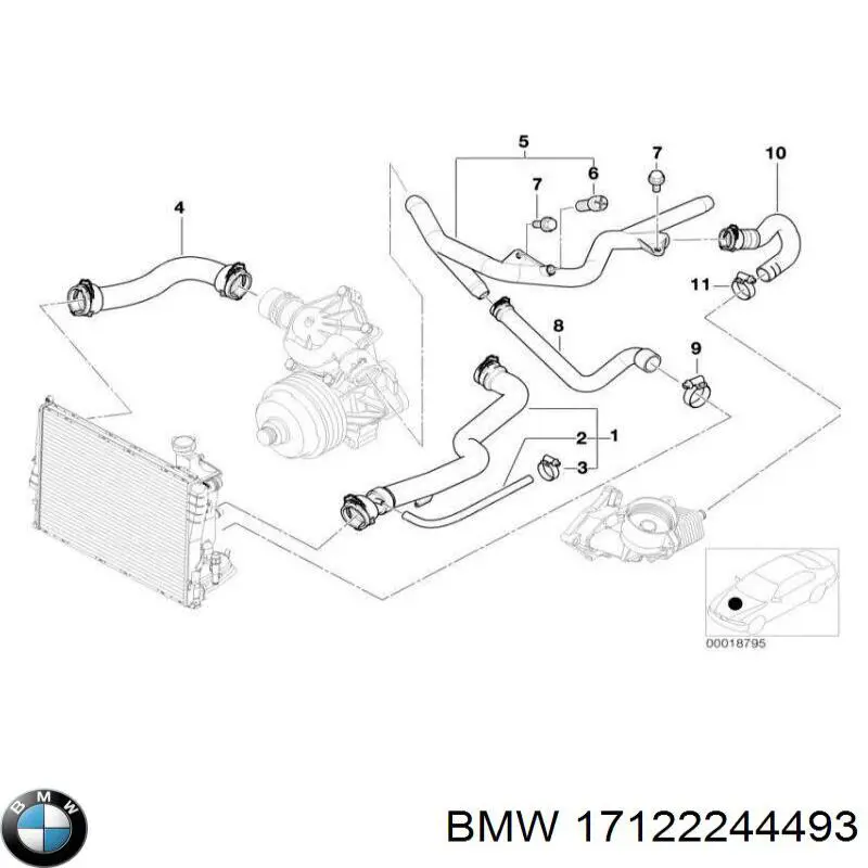 17122244493 BMW mangueira (cano derivado do radiador de esfriamento superior)