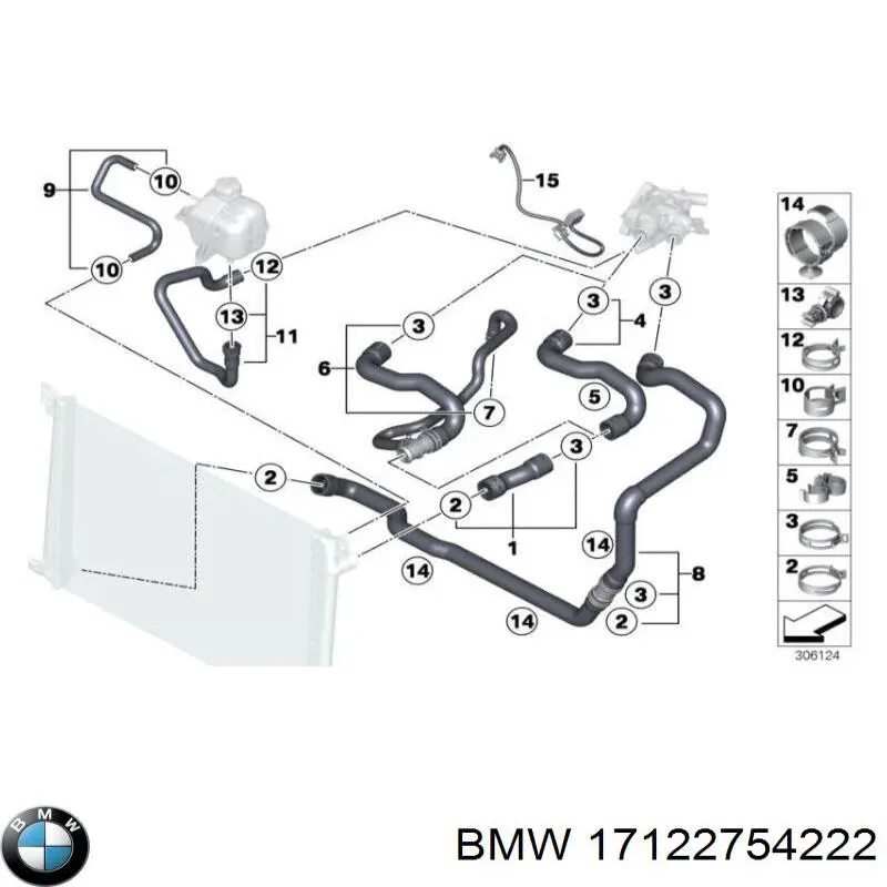 17122754222 BMW mangueira (cano derivado do radiador de esfriamento superior)