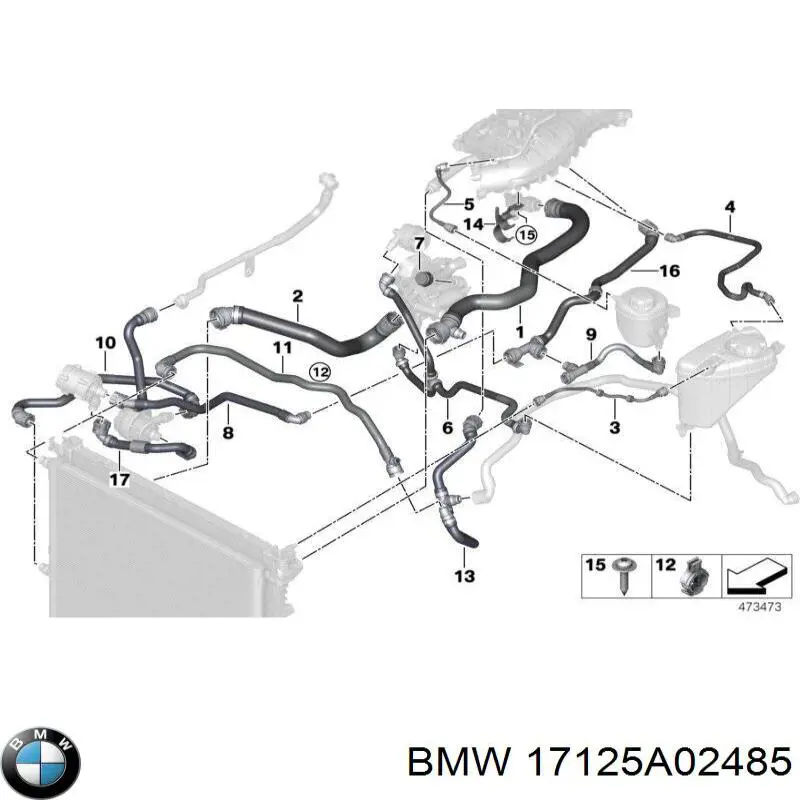 Manguera (conducto) del sistema de refrigeración 17125A02485 BMW