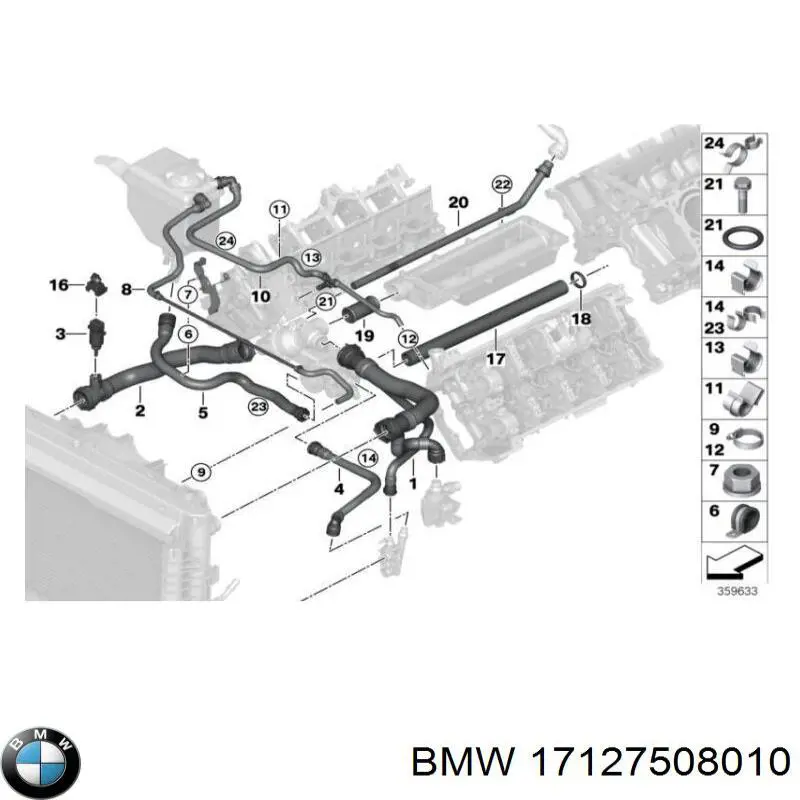 Шланг (патрубок) радиатора охлаждения верхний BMW 17127508010