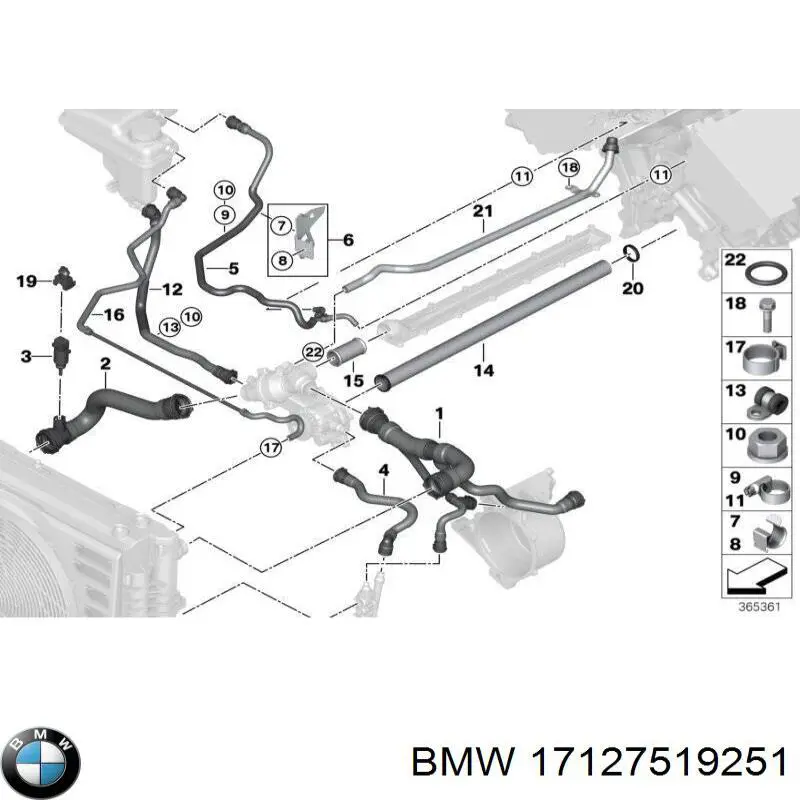 Шланг/патрубок системы охлаждения BMW 17127519251 цена, от 23.10 USD