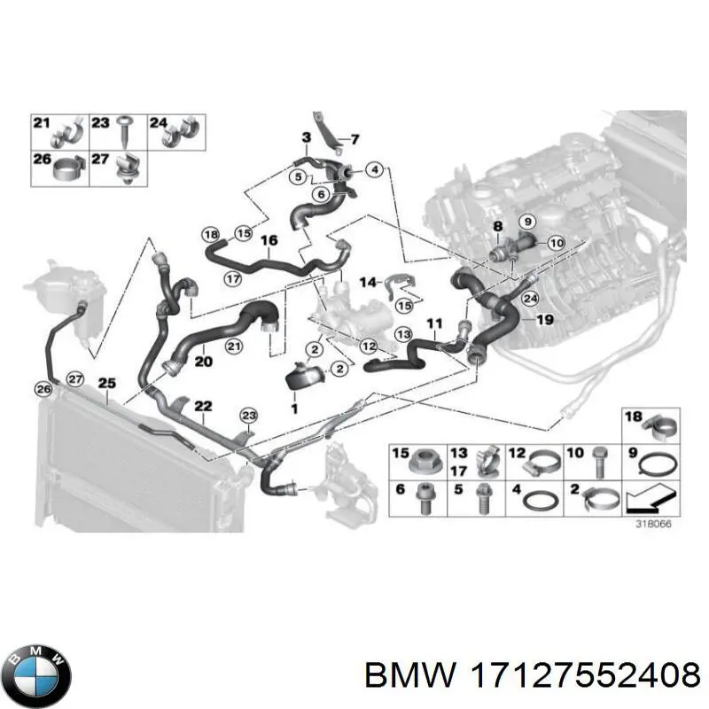 Купить 17127552408 BMW Шланг расширительного бачка нижний