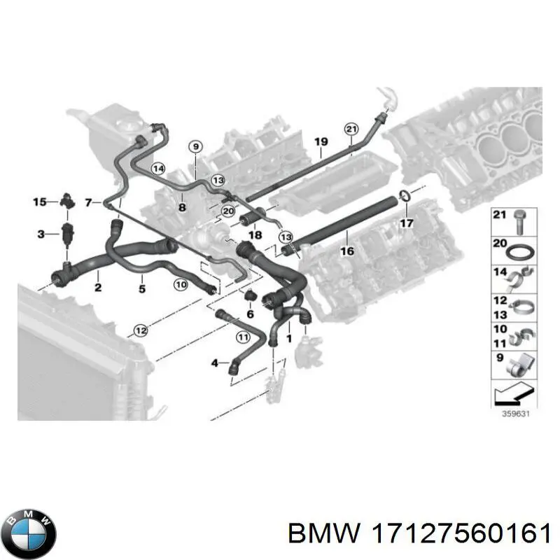 Шланг (патрубок) радиатора охлаждения нижний BMW 17127560161