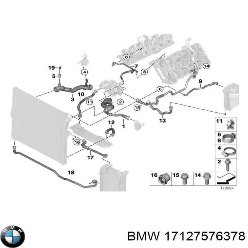 Шланг (патрубок) радиатора охлаждения нижний BMW 17127576378