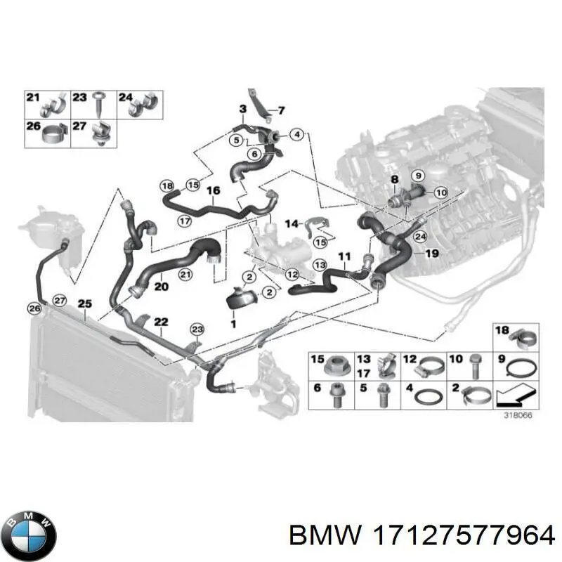 Купить 17127577964 BMW Патрубок радиатора