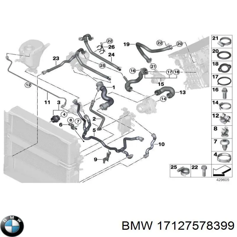 Шланг (патрубок) радиатора охлаждения верхний BMW 17127578399