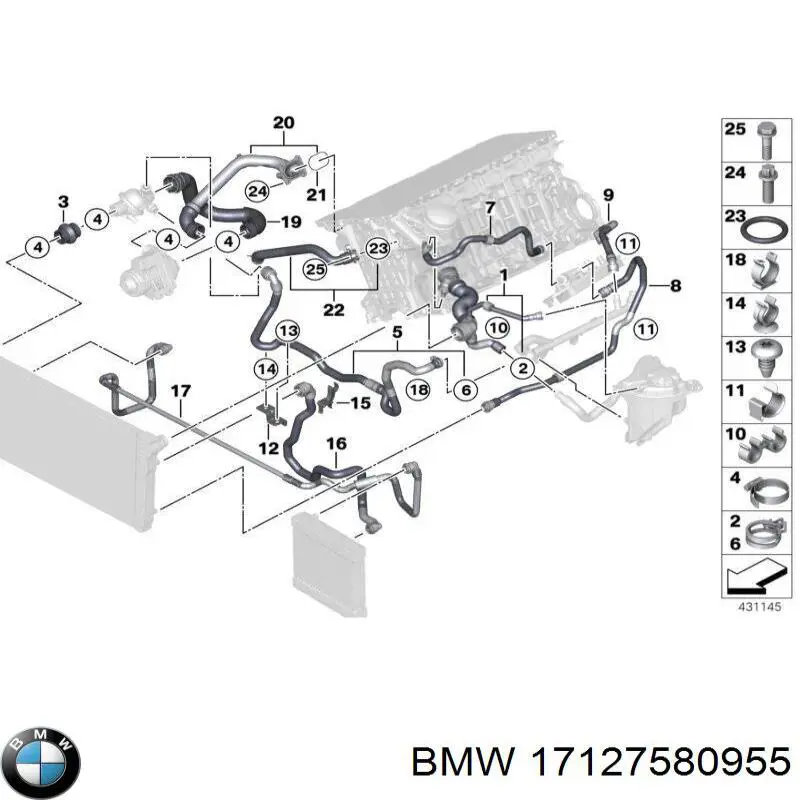 Шланг (патрубок) радиатора охлаждения верхний BMW 17127580955
