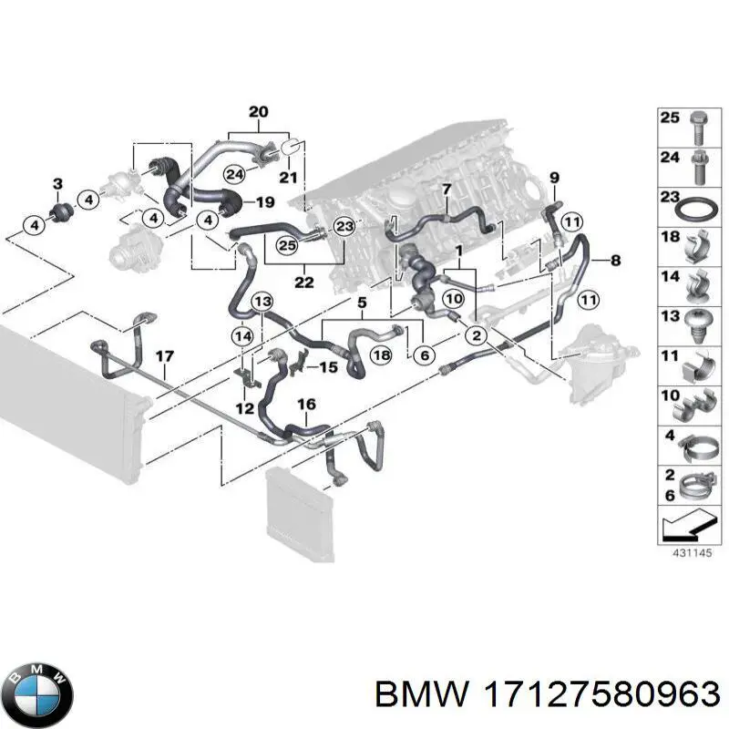 17127580963 BMW mangueira (cano derivado do radiador de esfriamento superior)