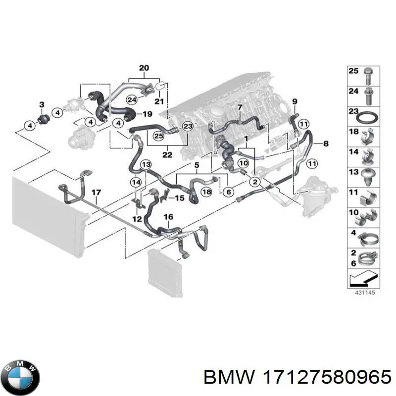 Manguera refrigerante para radiador inferiora 17127580965 BMW