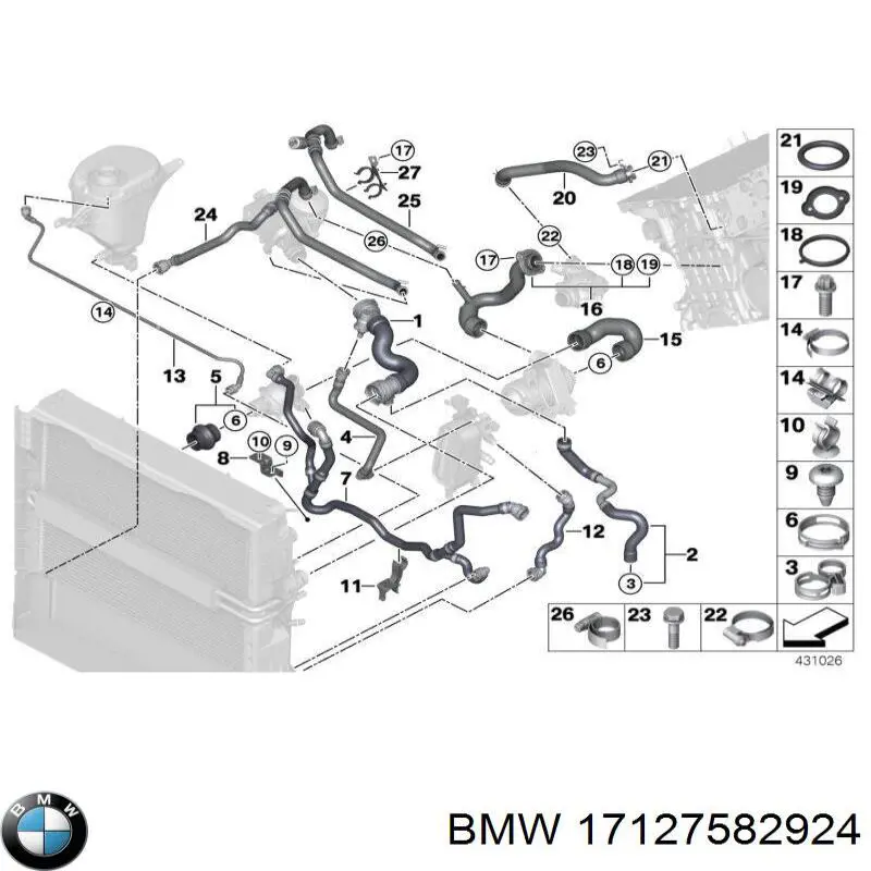 Патрубок радиатора 17127582924 BMW