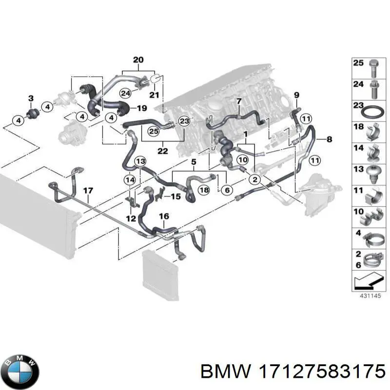 17127583175 BMW mangueira (cano derivado do radiador de esfriamento superior)