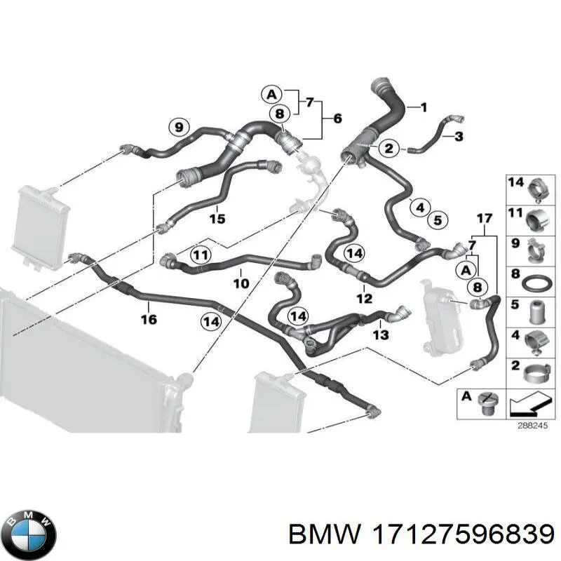 Шланг (патрубок) радиатора охлаждения нижний BMW 17127596839