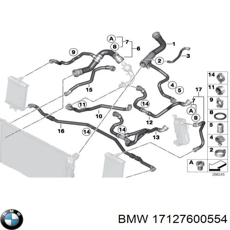 17127600554 BMW mangueira (cano derivado do radiador de esfriamento superior)