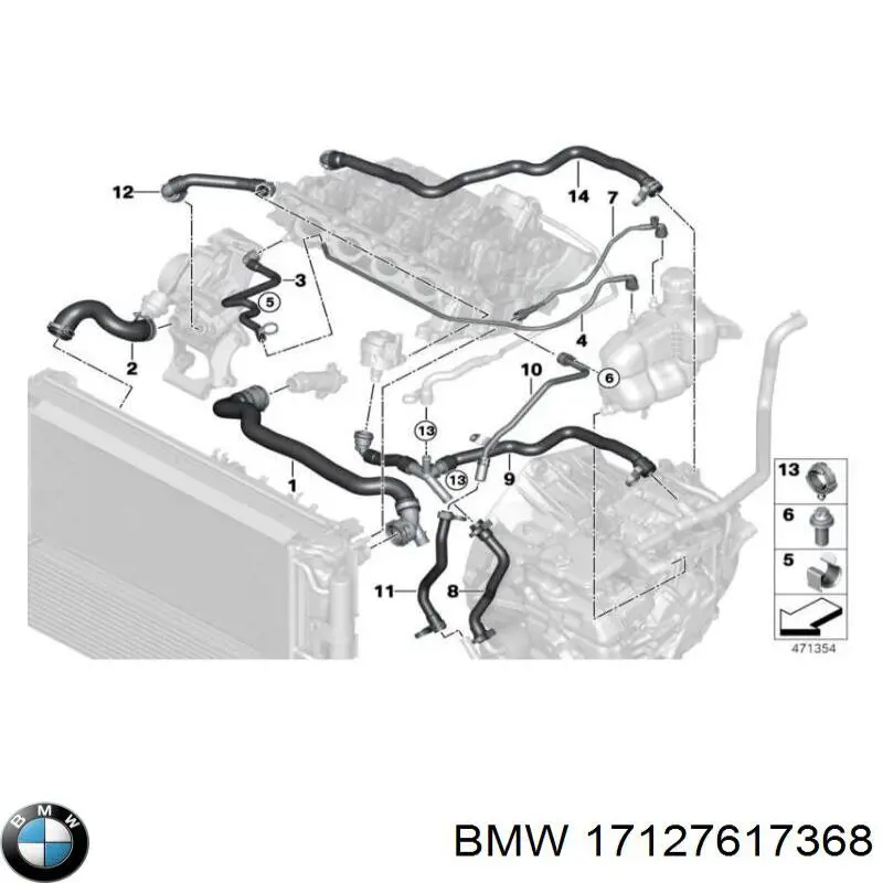 17127617368 BMW mangueira (cano derivado inferior do radiador de esfriamento)