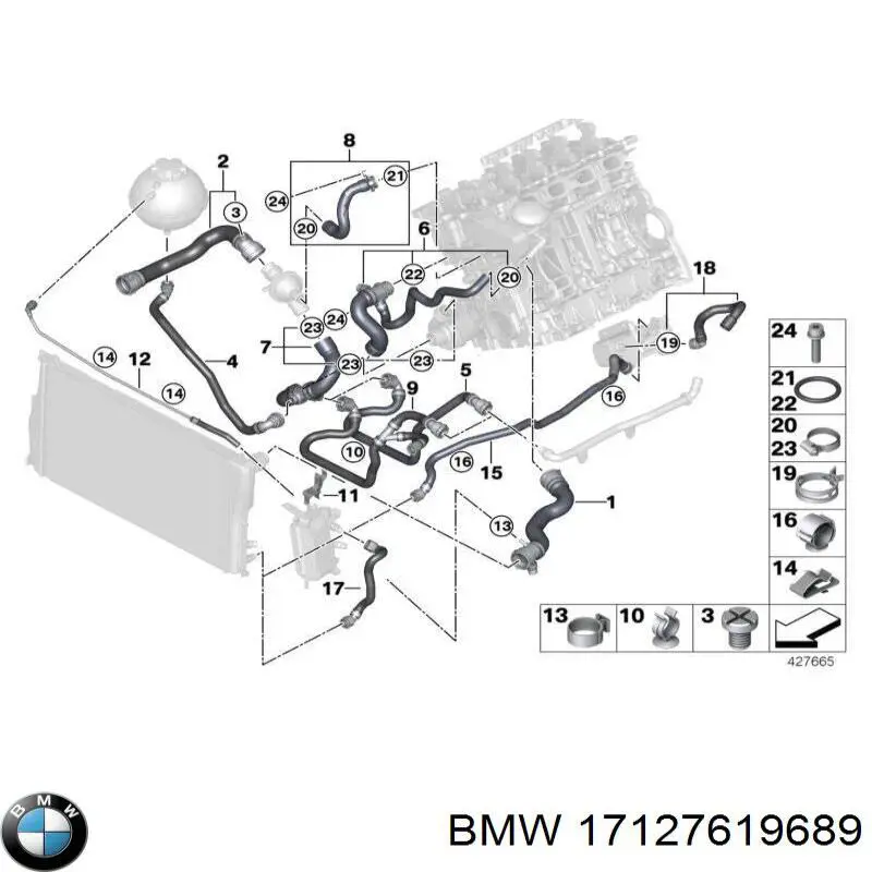 17127619689 BMW mangueira (cano derivado do radiador de esfriamento superior)