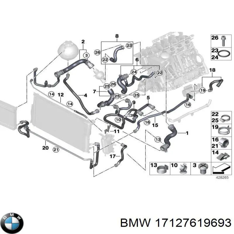 Шланг (патрубок) радиатора охлаждения нижний BMW 17127619693