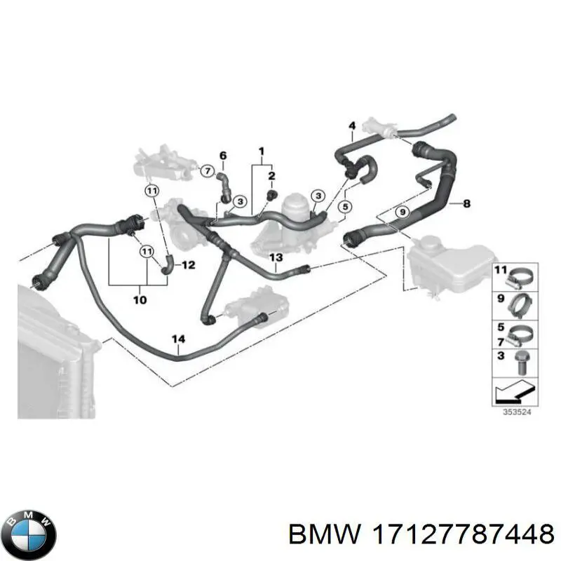 17127787448 BMW mangueira (cano derivado do radiador de esfriamento superior)