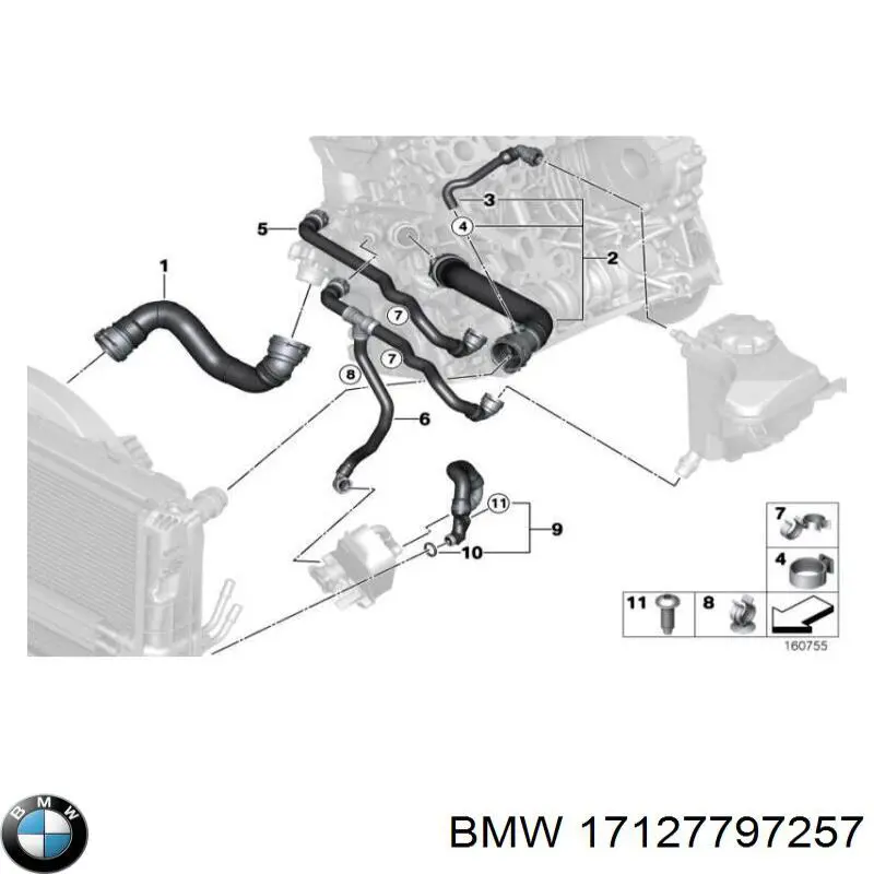 17127797257 BMW mangueira (cano derivado do radiador de esfriamento superior)