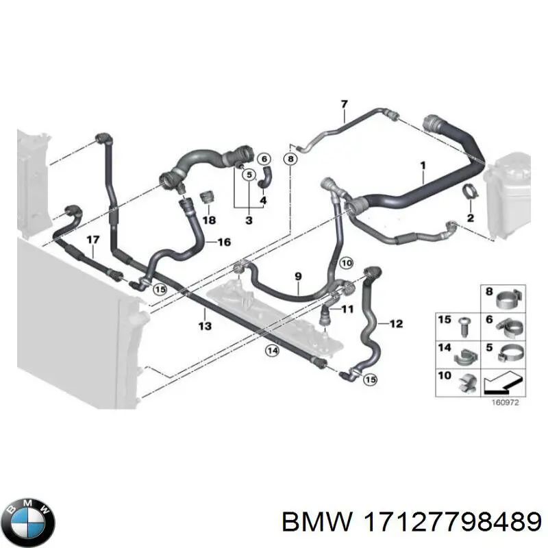 17127798489 BMW mangueira (cano derivado do radiador de esfriamento superior)