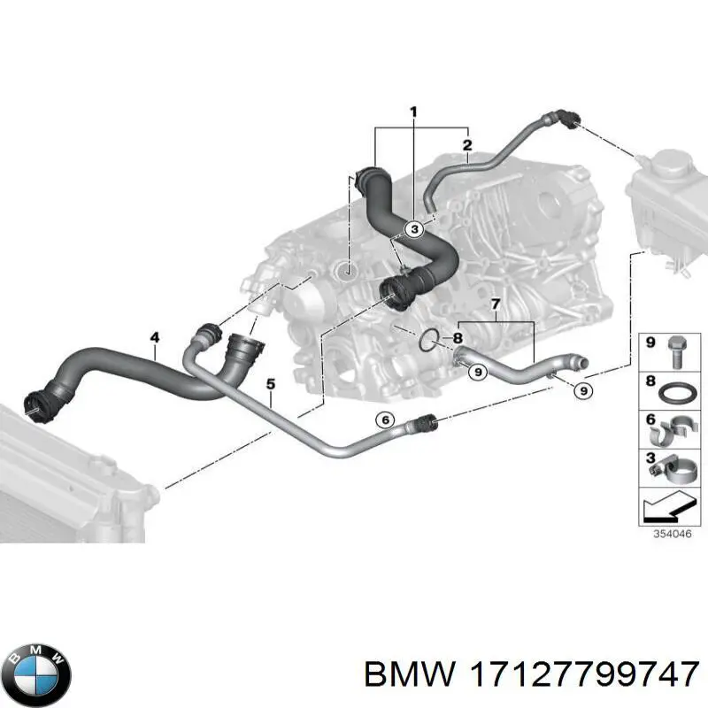 17127799747 BMW mangueira (cano derivado do radiador de esfriamento superior)