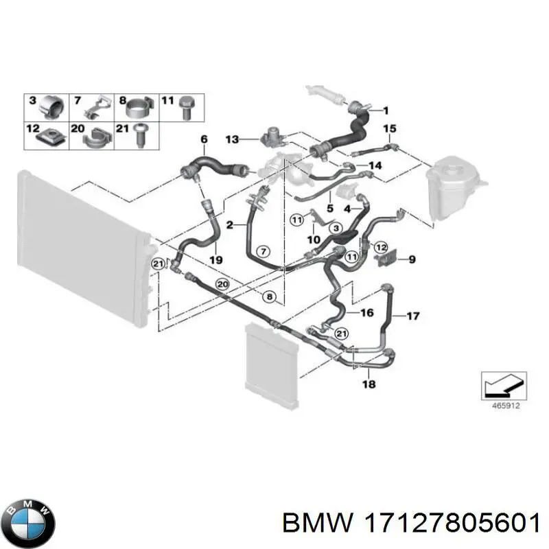 17127805601 BMW mangueira (cano derivado do radiador de esfriamento superior)