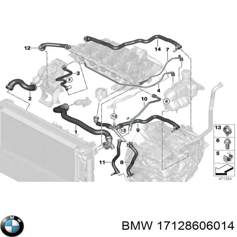 17128606014 BMW шланг (патрубок охлаждения масляного теплообменника, подача)