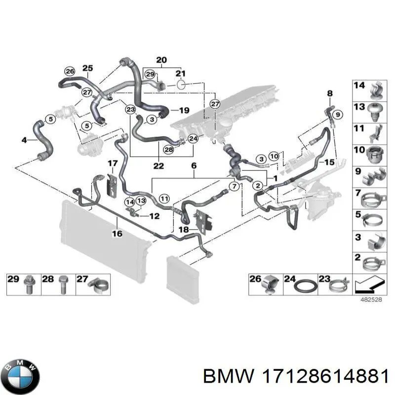 Патрубок системи охолодження 17128614881 BMW