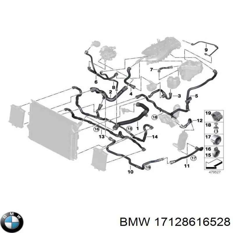 17128616528 BMW mangueira (cano derivado do radiador de esfriamento superior)