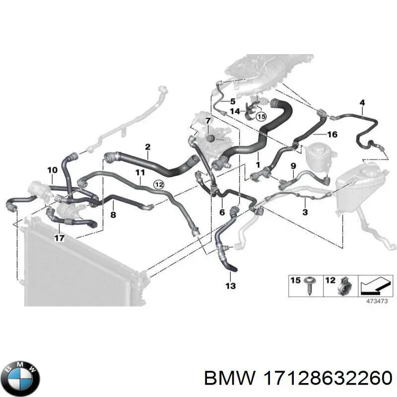 Tubería de radiador, tuberia flexible calefacción, superior 17128632260 BMW