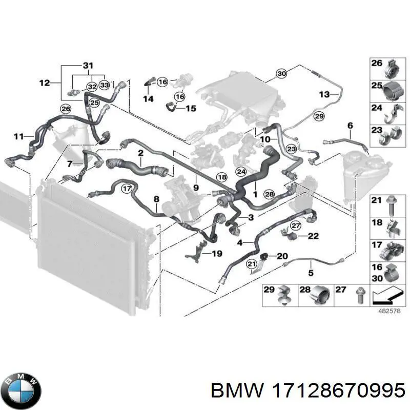 Manguera refrigerante para radiador inferiora 17128670995 BMW