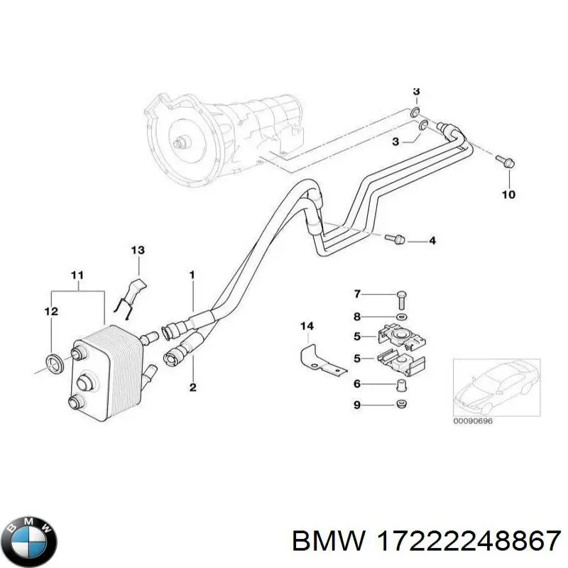 17222248867 BMW tubo (mangueira do radiador de óleo, desde o bloco até o radiador)