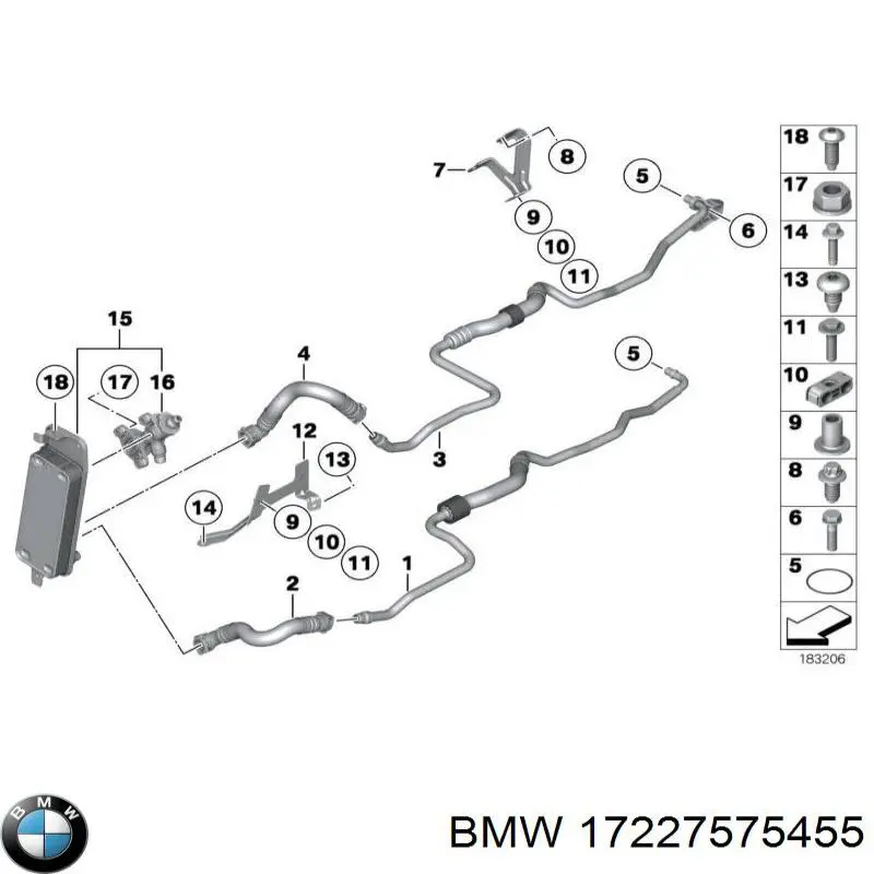 Трубка (шланг) масляного радиатора, от блока к радиатору BMW 17227575455