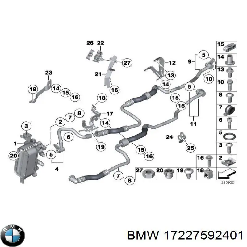 17227592401 BMW трубка (шланг масляного радиатора, от блока к радиатору)