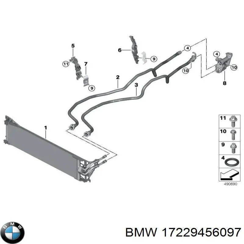 17228672234 BMW tubo do radiador de óleo da caixa automática de mudança, inferior