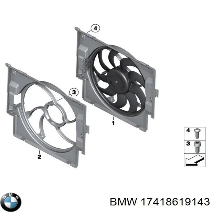 Диффузор вентилятора в сборе с мотором и крыльчаткой 17418619143 BMW